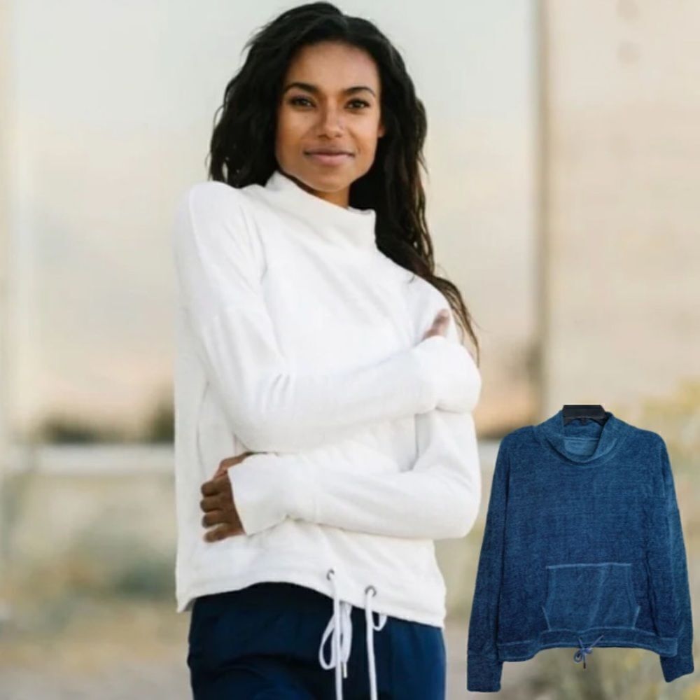 Zyia drawstring pocket mock sweatshirt teal‎